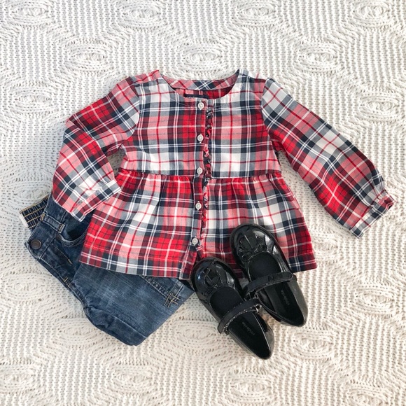 baby red plaid shirt